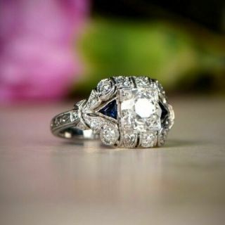 2.  41 Ct Round Diamond 14k White Gold Edwardian Vintage Art Deco Engagement Ring