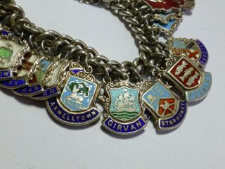 Vintage 925 Sterling Silver Enamel Travel Shields Charm Bracelet 77g cb1a 6