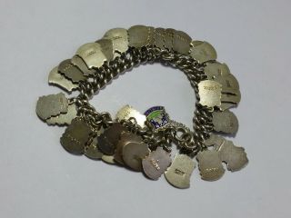 Vintage 925 Sterling Silver Enamel Travel Shields Charm Bracelet 77g cb1a 8