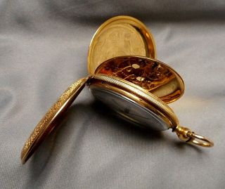 Old Pocket Watch G.  Reymond 7J Swiss KW 18K Gold Hunter Case Enameled Butterfly 11