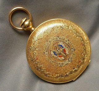 Old Pocket Watch G.  Reymond 7J Swiss KW 18K Gold Hunter Case Enameled Butterfly 2