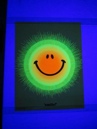 Vintage 1971 Psychedelic Smile Happy Face Blacklight Poster Synthetic Trips