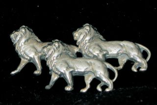 Vintage Designer Signed W Sterling Silver Triple Lion Brooch Safari Animals