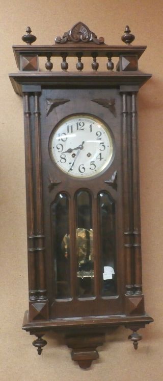 Antique Walnut Wall Clock,  Finish,  8 Day Rod Strike