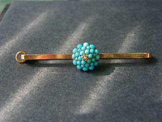 Victorian 9ct Rose Gold Persian Turquoise & Diamond Bar Pin,  3.  9gr,  C1823 - Eng.