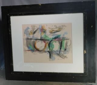 Vintage Modern Abstract Woodcut Block Print Ansei Uchima Painting Signed Cubism