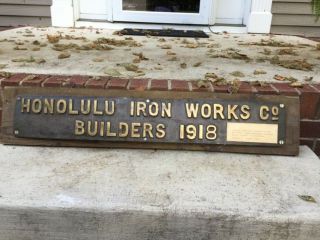 Rare Hawaii 1918 Honolulu Iron Builders Plate Trade Sign Sugar Plantation