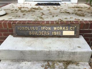 RARE Hawaii 1918 Honolulu Iron Builders Plate Trade Sign SUGAR PLANTATION 3