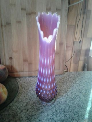 Vintage Fenton Cranberry Opalescent Swung Vase - 11.  75 "