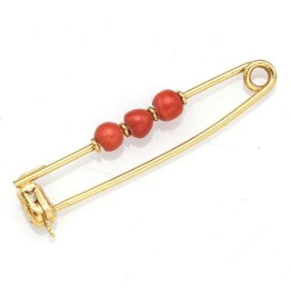 Vintage 18k Yellow Gold Red Coral Brooch Pin 1.  8 Grams
