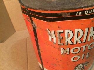 Vintage MERRIMACK 10 Quart Motor Oil can RARE Indian Mobil Sinclair Cities 7