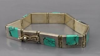 Vintage Sterling Silver Bracelet W Turquoise Marbled Inlay Sections - Cool 7 " 20g