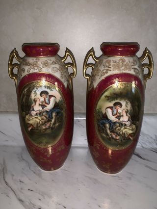 Antique Rs Prussia Hand - Painted Vases - 11” High