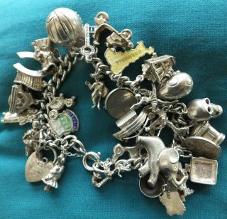 Vintage Sterling Silver Charm Bracelet - 33 Charms - Nuvo - 101.  2g