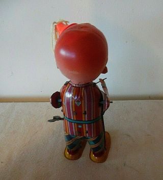 VINTAGE 1940 ' S TIN AND CELLULOID WIND UP BOY PLAYING THE DRUM WITH BOX 4
