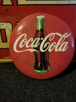 Vintage Old Coca Cola Coke Button Metal Soda Sign Pepsi Advertising