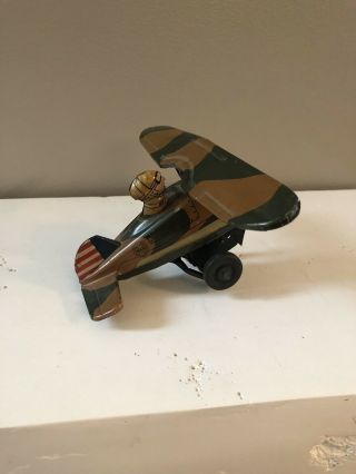 Vintage 1920’s Louis Marx Wind Up Military Stunt Plane Very Rare Wow