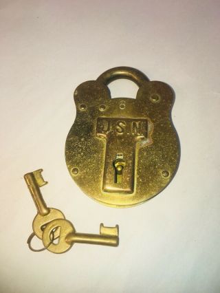 Vintage Us Navy Brass Lock Morgan Sons Boston Usn W/ Keys No.  6 Military