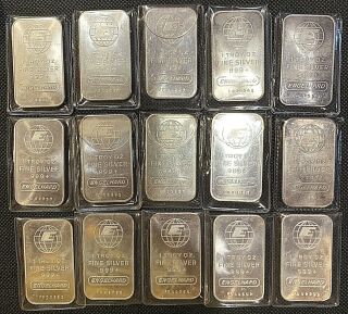 (15) Englehard Vintage Silver.  999 Bar Big & Small E Bull & Emc - 15 Bars Nr