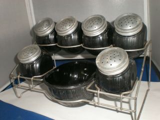 Vintage - Hoosier Spice Jars & Salt Bowl With Rack