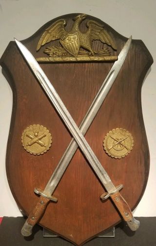 Vintage Wwii Bayonet And Brass Plaque.  Estate Find.  One Of A Kind.  Nr