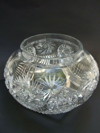 Bohemian Huge Crystal Bowl Centerpiece Hand Cut Flowers Fish Bowl Vintage