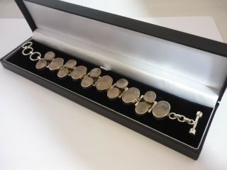 Stunning,  Unique Large Vintage Rose Quartz & Garnet Sterling Silver Bracelet