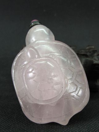 Chinese Two Tortoise Carved Natural Pink Rose Quartz Snuff Bottle