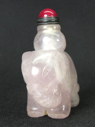 Chinese Elephant Carved Natural Pink Rose Quartz Snuff Bottle 3