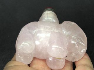 Chinese Elephant Carved Natural Pink Rose Quartz Snuff Bottle 5