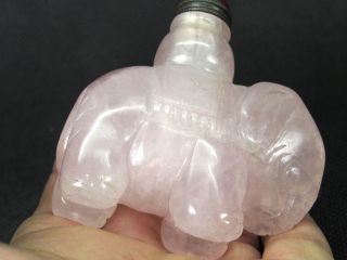 Chinese Elephant Carved Natural Pink Rose Quartz Snuff Bottle 6