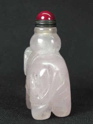 Chinese Elephant Carved Natural Pink Rose Quartz Snuff Bottle 7