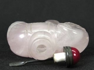 Chinese Elephant Carved Natural Pink Rose Quartz Snuff Bottle 8