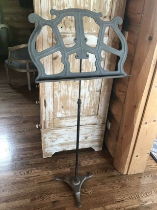 Vintage Music Stand Cast Metal Adjustable Height Back Book Stand