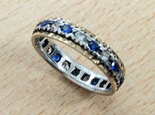Vintage Art Deco 9ct Gold & Silver Topaz Full Eternity Ring Size M 1930