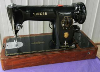 Singer Sewing Machine Electric 201k Vintage Bentwood Case Canvas 1954