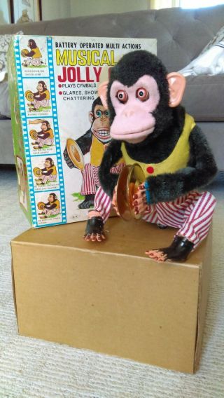 Vintage Daishin Musical Jolly Chimp With Box.