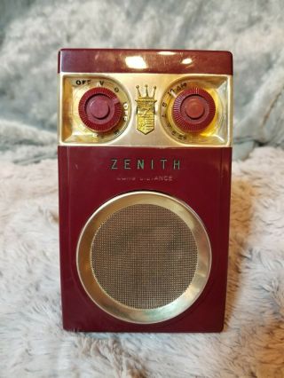Zenith Royal 500 Vintage Maroon Owl Eyes Transistor Radio Early Hand Wired 7xt40