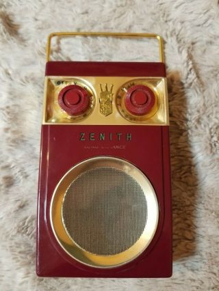Zenith Royal 500 Vintage Maroon Owl Eyes Transistor Radio Early Hand Wired 7XT40 2