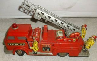 Vintage Marx Linemar Tin Toy Ladder Fire Engine Battery Operated Yellow Red 12 "