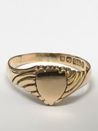 Vintage Men’s 9ct Rose Gold Shield Signet Ring - Size “U” Weight 3.  1g 2