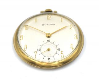 VINTAGE BULOVA OPEN FACE POCKET WATCH 17 JEWELS CAL 17ALS GOLD PLATED c1960 ' s 4
