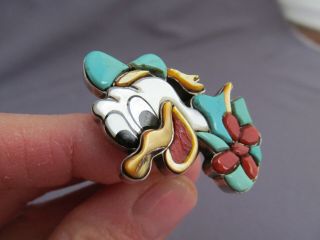 VINTAGE LONG OLD PAWN STERLING ZUNI INLAY GLADYS SMITH DONALD DUCK RING NO.  5/77 12