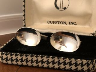 Large Vintage Modernist Sterling Silver Oval Cufflinks - - Taxco (13.  5 Grams)