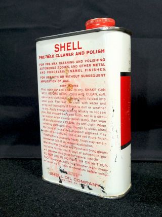 Vintage 1961 - 70 Shell Oil Old Tin Metal Cleaner Polish Can W/ Car Graphic Sign 3