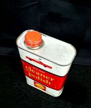 Vintage 1961 - 70 Shell Oil Old Tin Metal Cleaner Polish Can W/ Car Graphic Sign 6