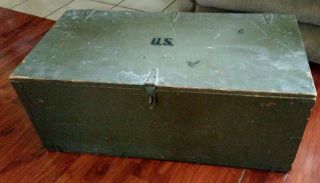 Wwii Era Military Army Wooden Foot Locker Trunk Green 1940s Euc Removable Shelf
