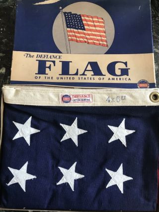 Vintage 48 Star Us American Flag Cotton 4’x6’ Box Appears Nos