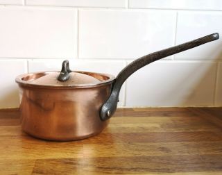 French Matfer Bourgeat Vintage Heavy Copper 6 " Saucepan Pan With Lid No.  14