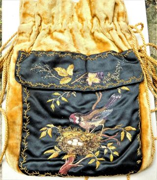 C1920 Art Deco Embroidered Evening Bag Purse Reticule Vintage Antique